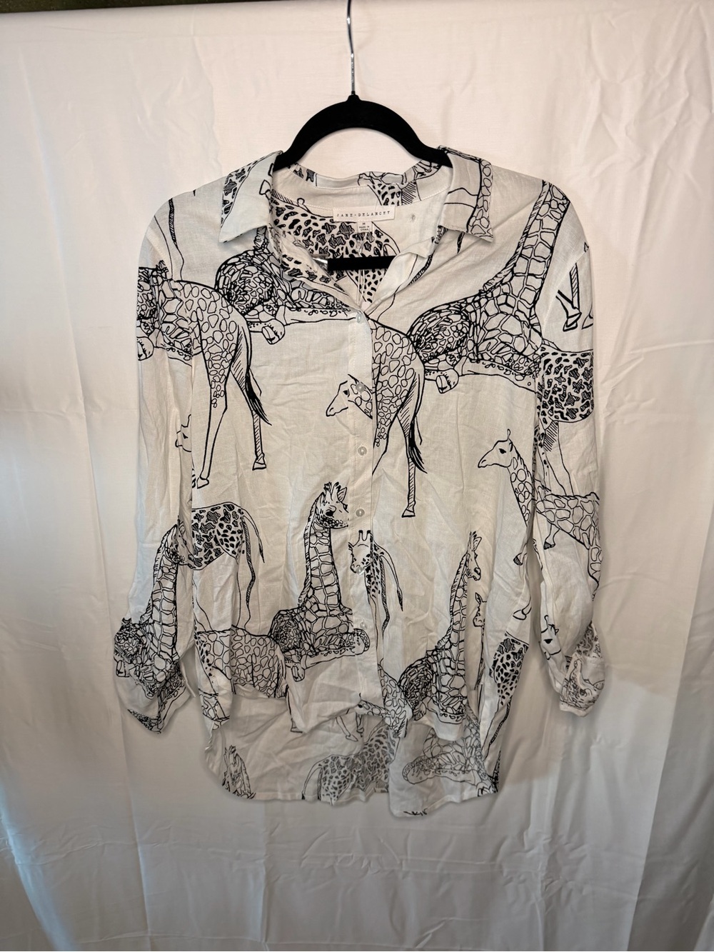 Jane and Delancey White Button-Down Shirt with Black Giraffe Print